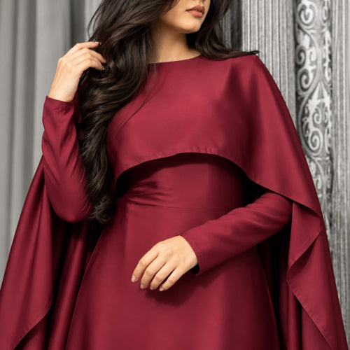 Cape Maxi With Full Sleeves Dress for Women – Elegant Long Gown