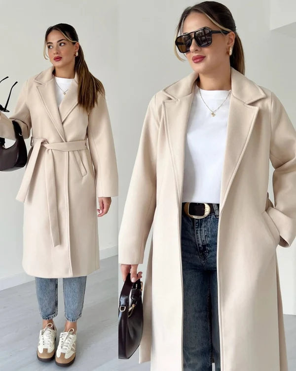 Women Belted Long Coat