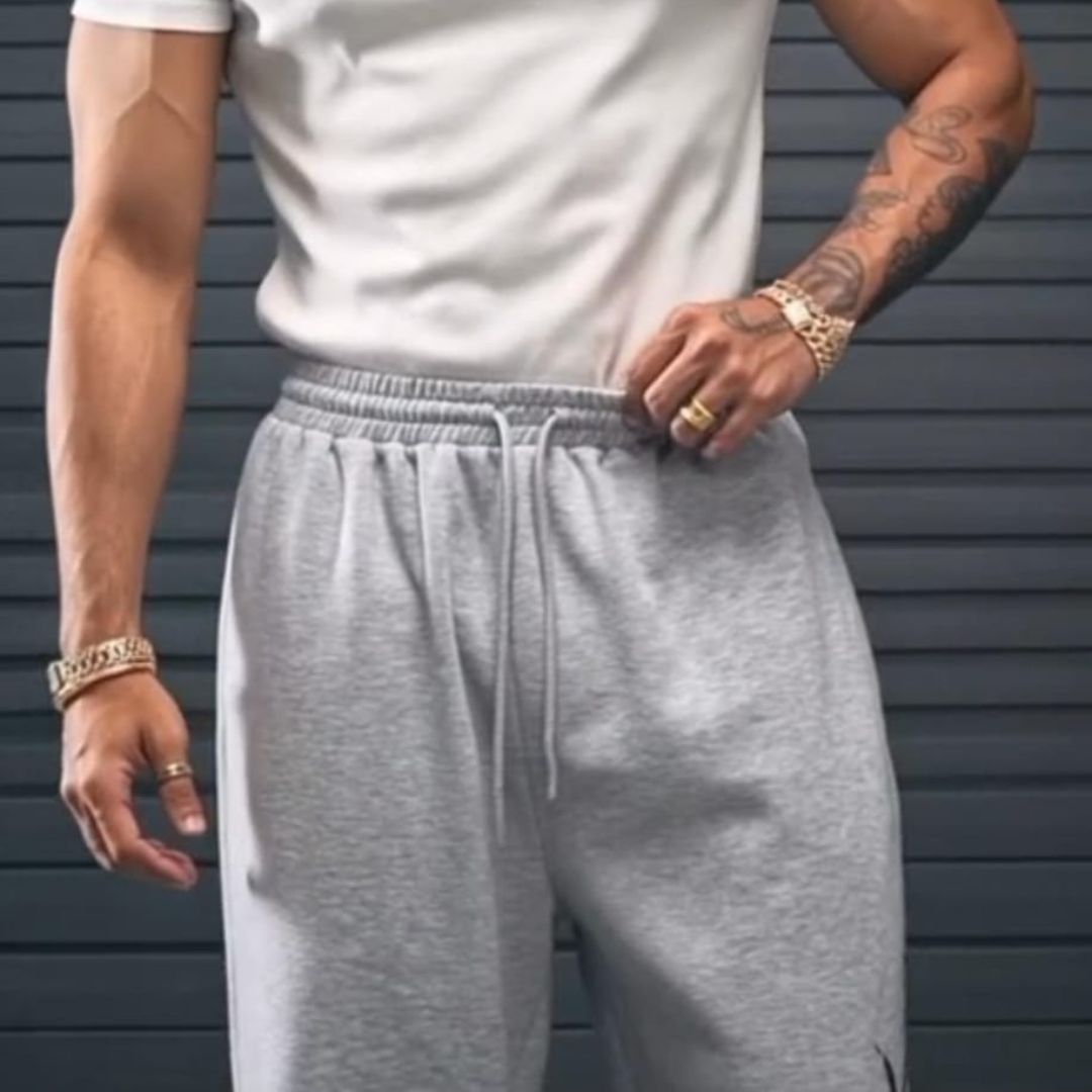 Men's Grey Tribal Print Baggy Sweatpants | Y2K Wide Leg Joggers for Men