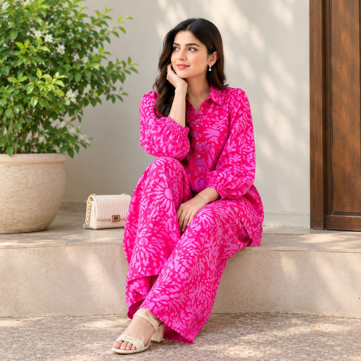 Abstract Print Button-Down Shirt With Matching Trouser Set | Chic Casual & Daily Wear Co-ord Outfit 👗✨