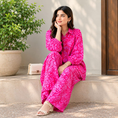Abstract Print Button-Down Shirt With Matching Trouser Set | Chic Casual & Daily Wear Co-ord Outfit 👗✨