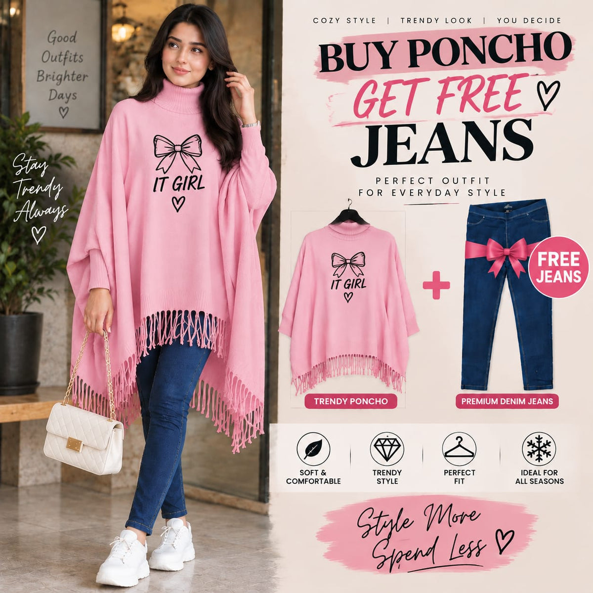 Buy Poncho Get Free Jeans Bundle | Chic Everyday Outfit 🛍️✨