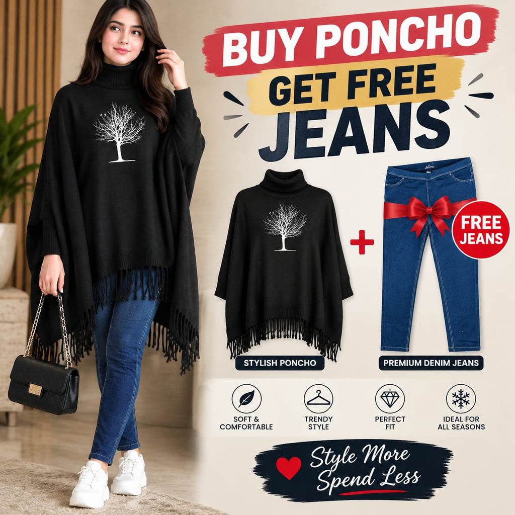 Buy Poncho Get Free Jeans Bundle | Chic Everyday Outfit 🛍️✨