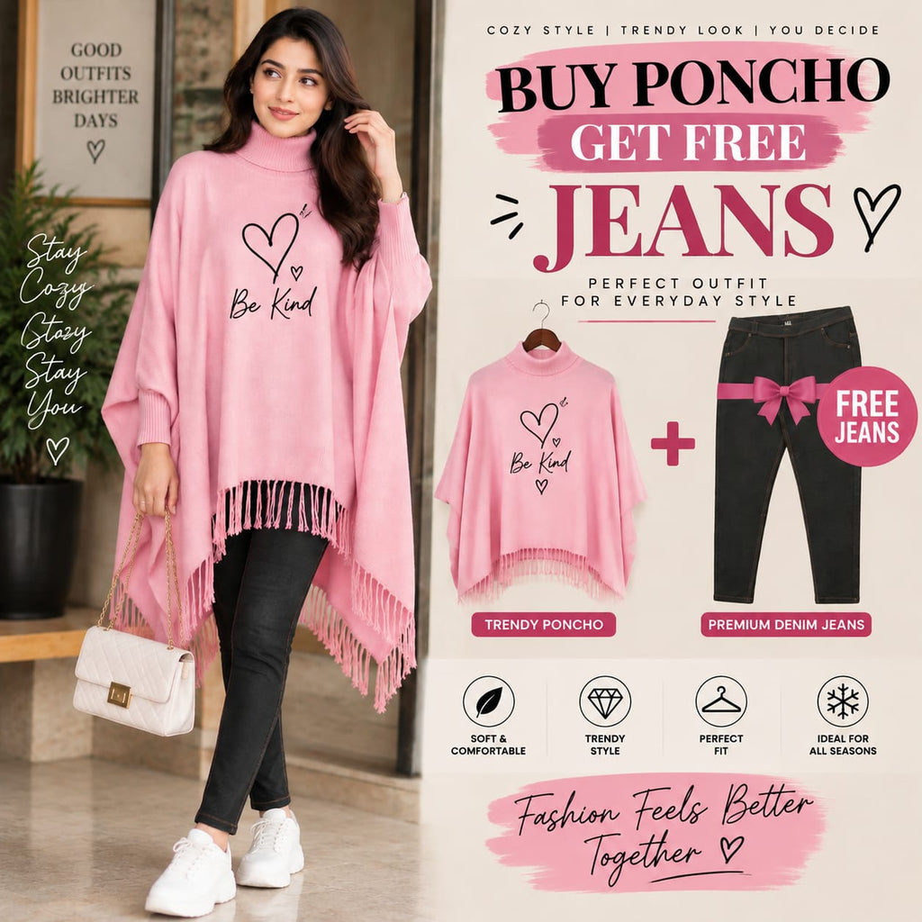Buy Poncho Get Free Jeans Bundle | Chic Everyday Outfit 🛍️✨