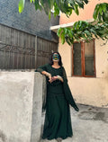 Bottle Green Solid 3 Piece Ethnic Set with Sheer Dupatta
