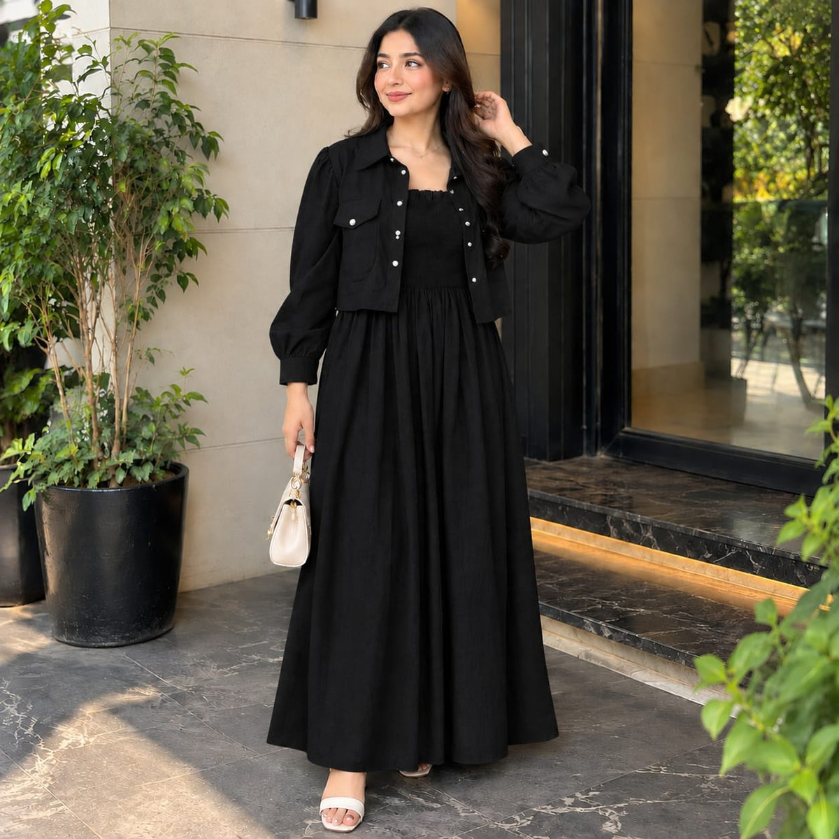 Maxi Dress With Matching Crop Jacket Set | Elegant Casual & Party Wear Outfit 👗✨