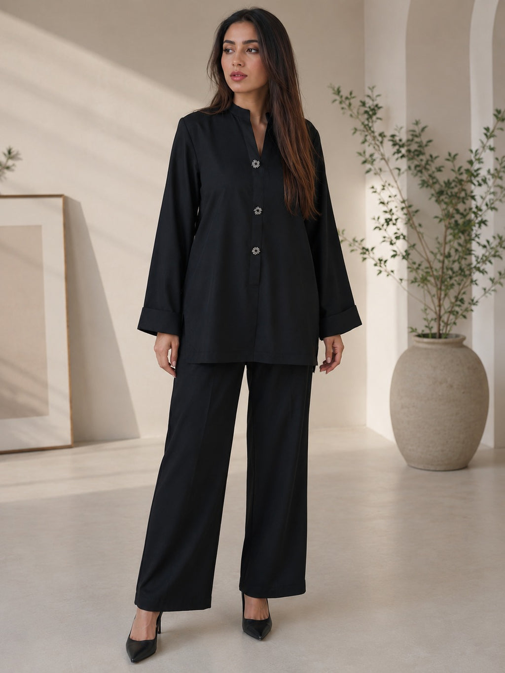 Raim Collection Black Embellished Co-ord Set