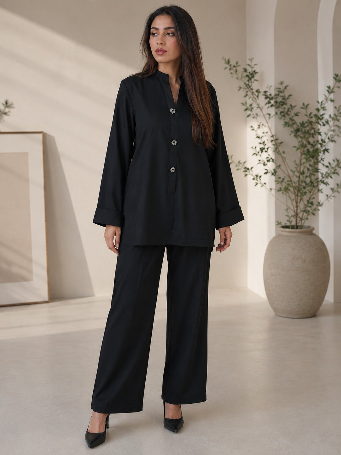 Raim Collection Black Embellished Co-ord Set