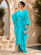 Magenta Embellished Batwing Kaftan Dress