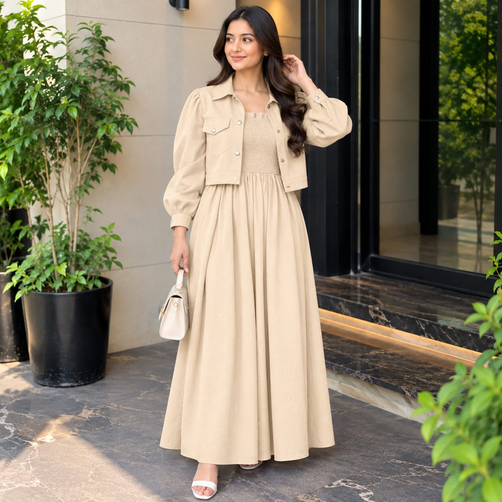 Maxi Dress With Matching Crop Jacket Set | Elegant Casual & Party Wear Outfit 👗✨