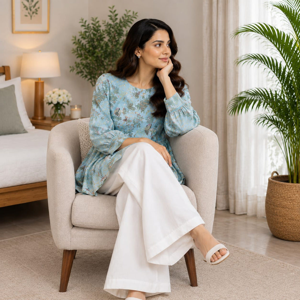 Peplum Top With White Wide-Leg Trousers Set | Elegant Casual & Everyday Co-ord Outfit 👗✨