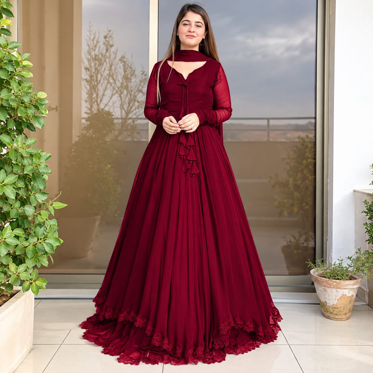 3 piece Long Maxi Dress With Matching Dupatta