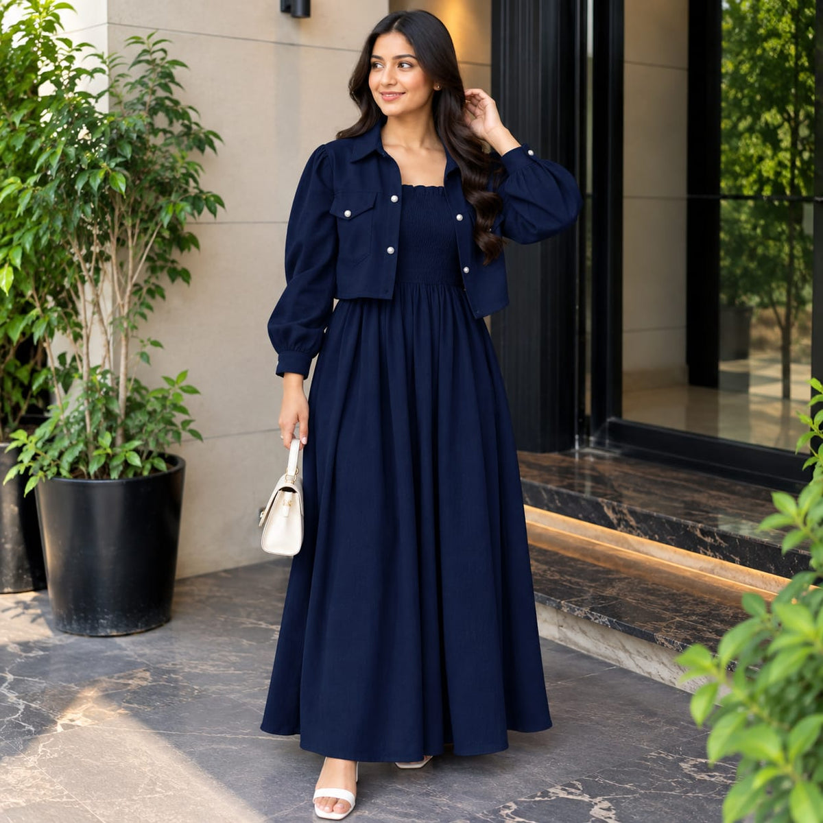 Maxi Dress With Matching Crop Jacket Set | Elegant Casual & Party Wear Outfit 👗✨