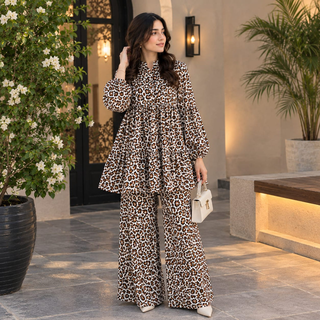 Chic Animal Print Peplum Top With Matching Trouser Set | Stylish Co-Ord Outfit 🐆✨