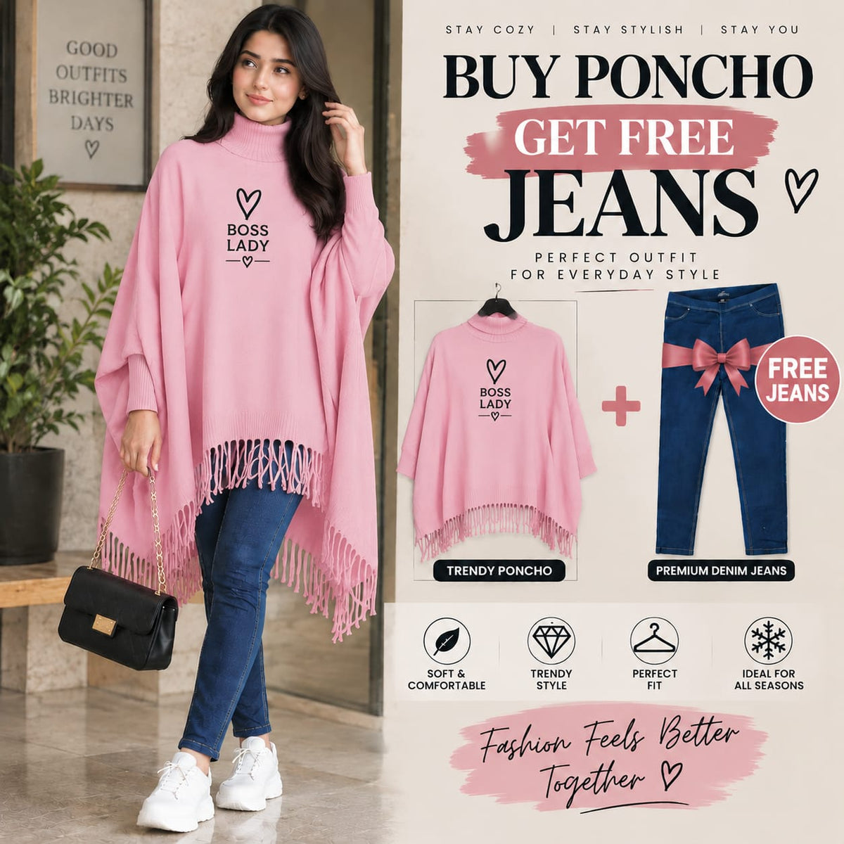 Buy Poncho Get Free Jeans Bundle | Chic Everyday Outfit 🛍️✨