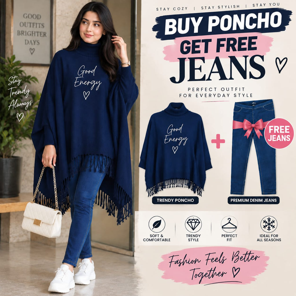 Buy Poncho Get Free Jeans Bundle | Chic Everyday Outfit 🛍️✨