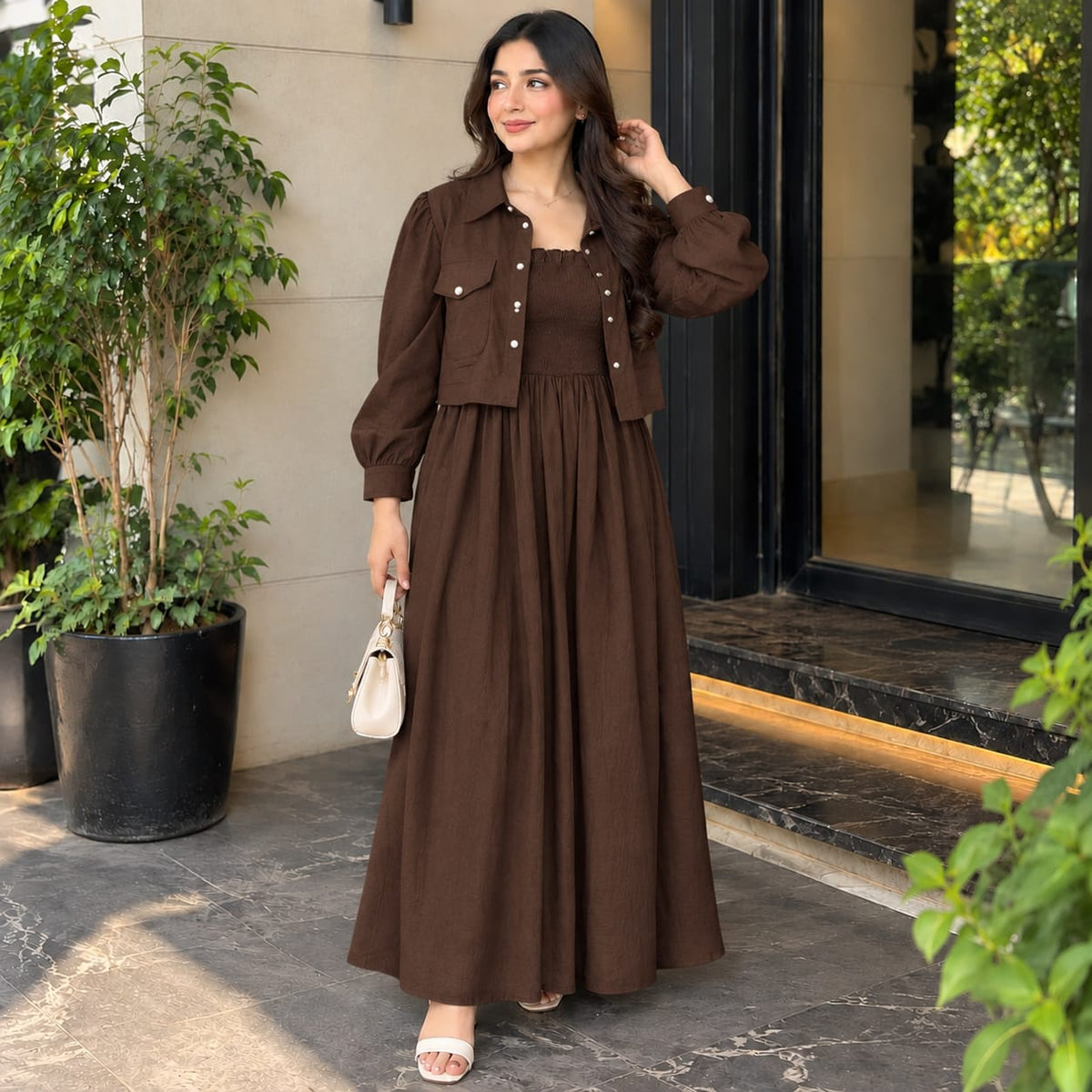 Maxi Dress With Matching Crop Jacket Set | Elegant Casual & Party Wear Outfit 👗✨