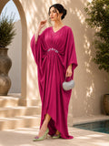 Magenta Embellished Batwing Kaftan Dress