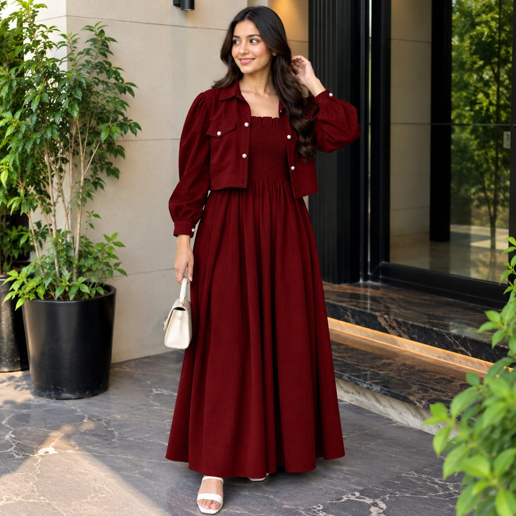 Maxi Dress With Matching Crop Jacket Set | Elegant Casual & Party Wear Outfit 👗✨