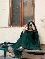 Bottle Green Solid 3 Piece Ethnic Set with Sheer Dupatta