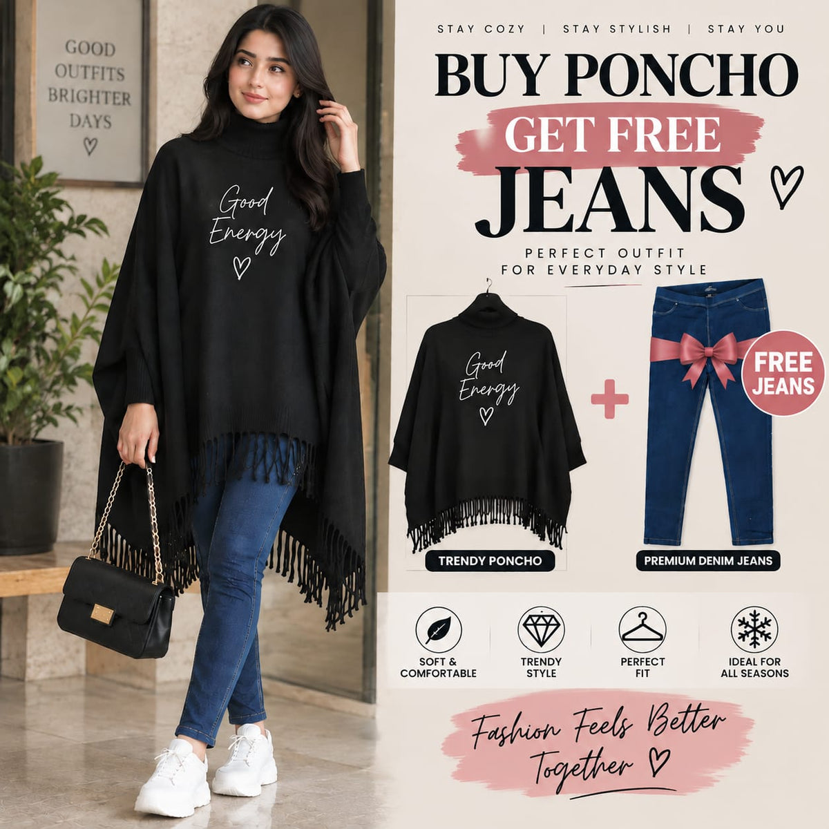Buy Poncho Get Free Jeans Bundle | Chic Everyday Outfit 🛍️✨
