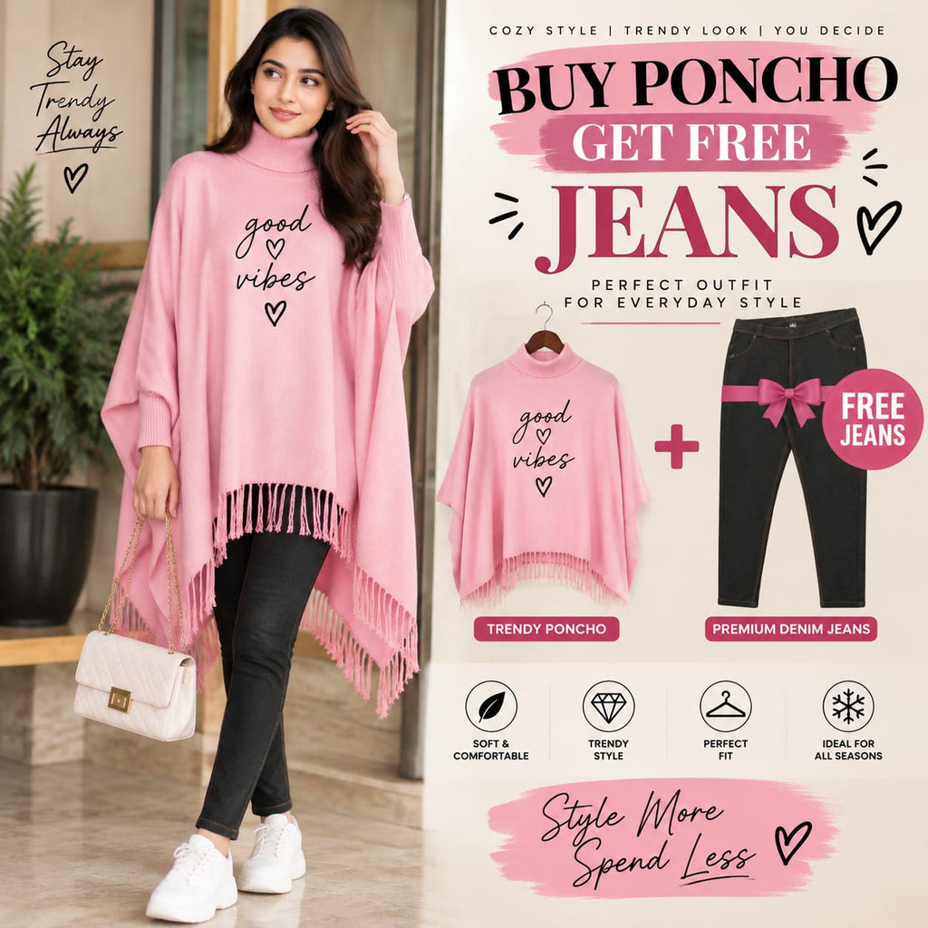 Buy Poncho Get Free Jeans Bundle | Chic Everyday Outfit 🛍️✨