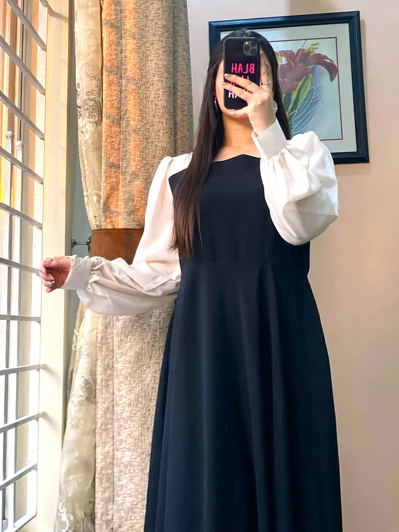 Elegant Flared Maxi Dress With Puffy Sleeves 🌸