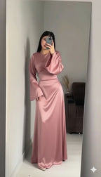 ROSYPINK Silk Adjustable Bodycon Maxi Dress – Elegant Silky Fit with Custom Waist Design