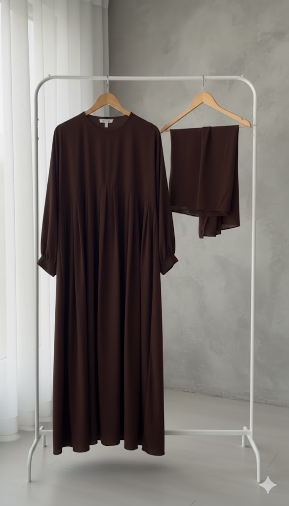 Chocolate Brown Abaya with Ruched Sleeves