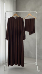 Chocolate Brown Abaya with Ruched Sleeves
