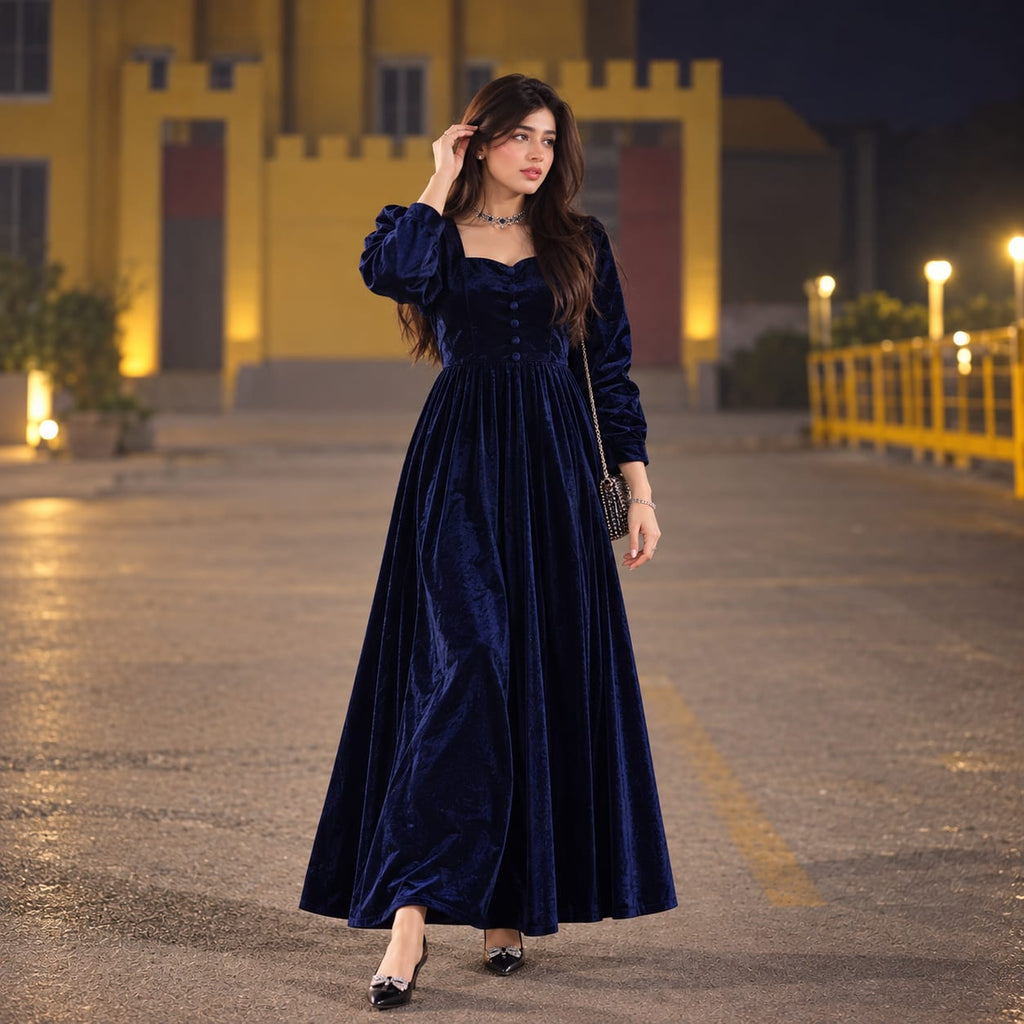 Velvet Flared Maxi Dress