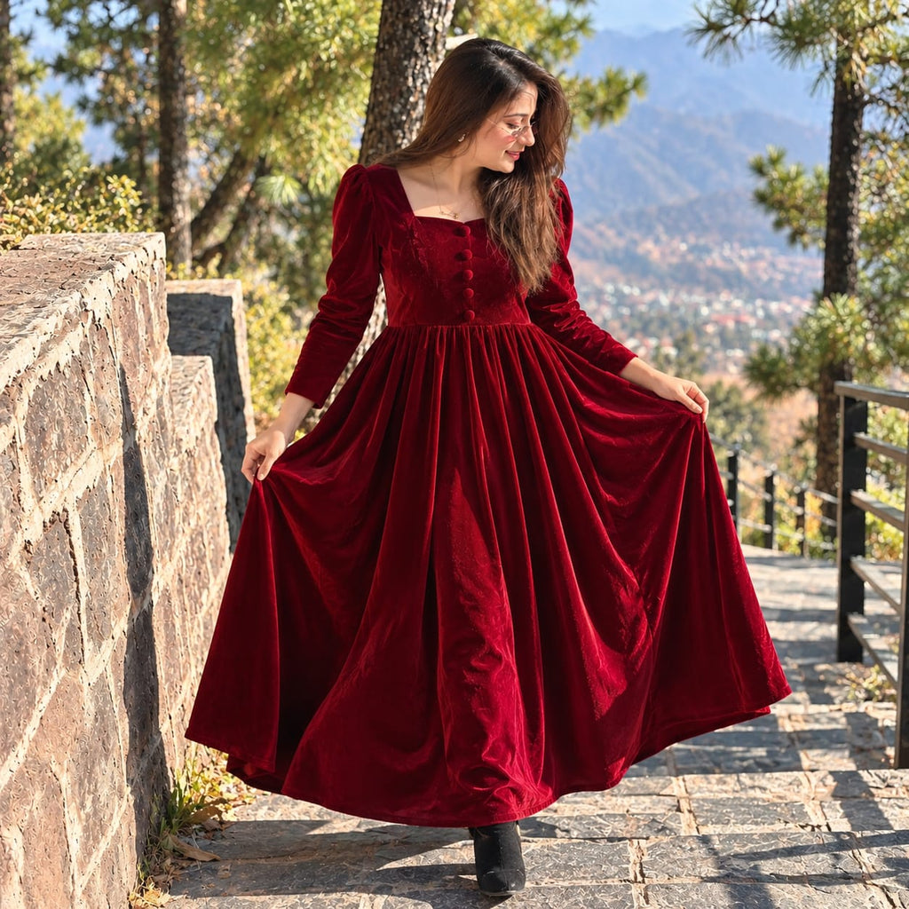 Velvet Flared Maxi Dress