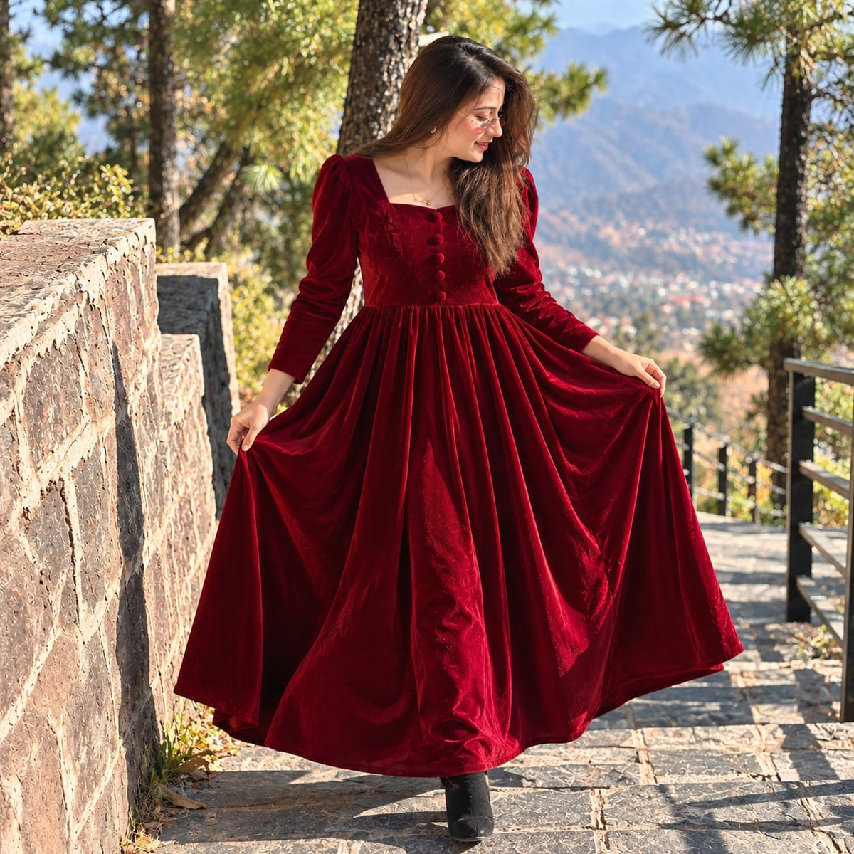 Velvet Flared Maxi Dress