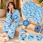Blue Tropical Print Women’s Night Suit